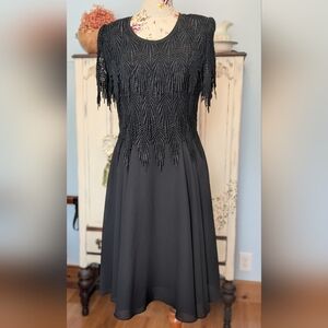 Maxima Black Fringe Midi Dress